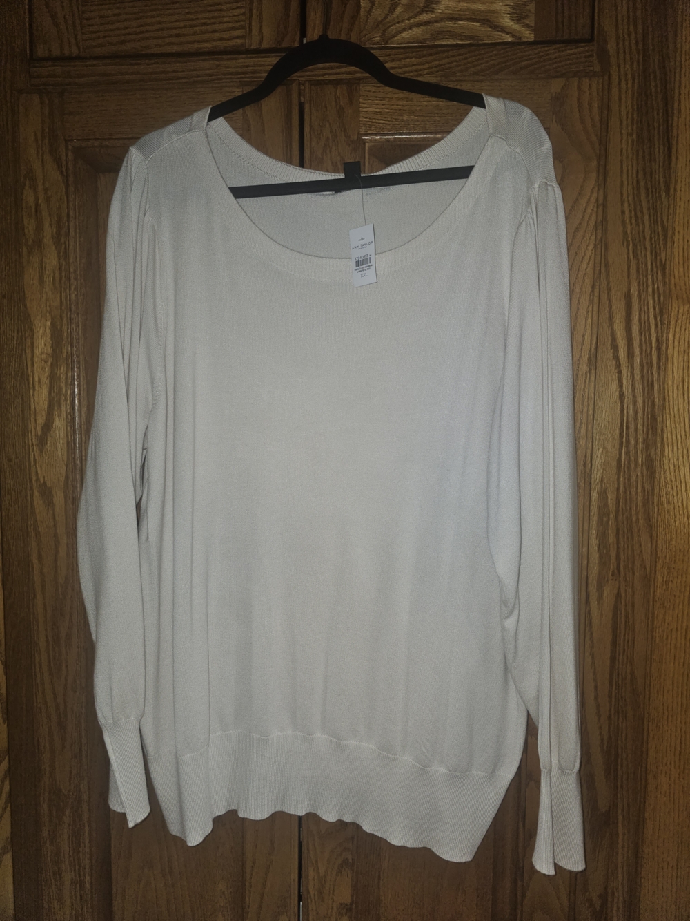 Ann Taylor Factory Cream Ribbed Crewneck Sweater
